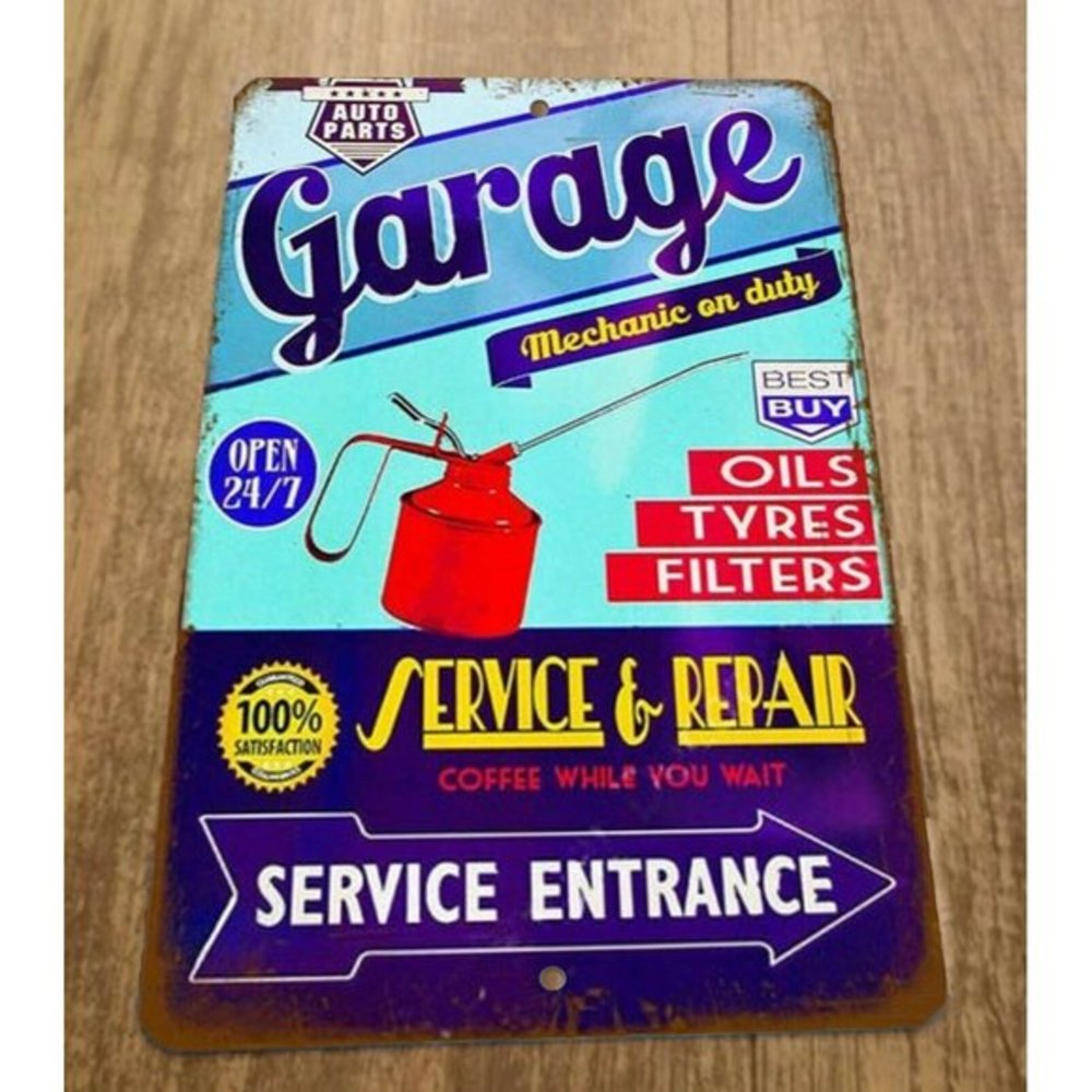 Garage Service and Repairs Entrance 8x12 Metal Wall Sign